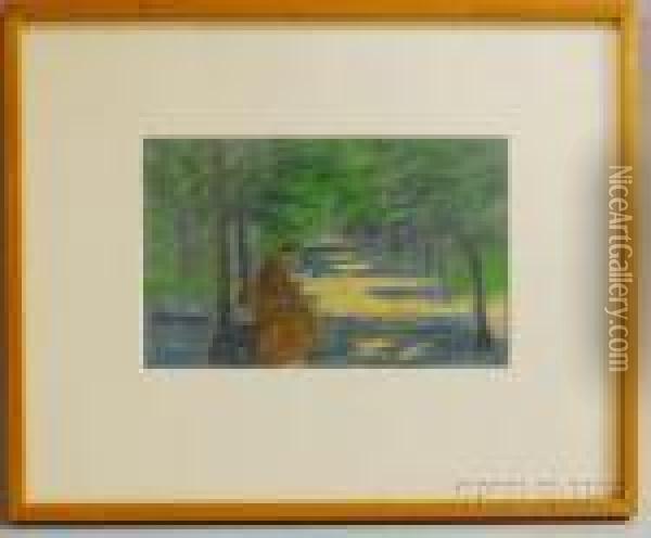 Monk Reading In A Tree Lined Path Oil Painting - Agnes Weinrich