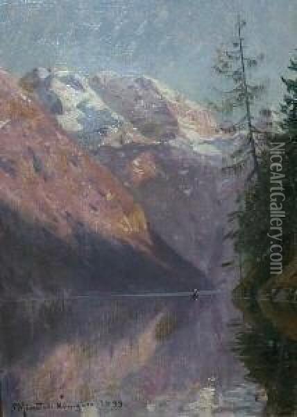 Fjordlandschaft. Unten Links Signiert P. Monsted, Konigsee 1899 Oil Painting - Peder Mork Monsted