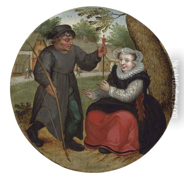 A Burgher Handing An Arrow To A Lady Oil Painting - Pieter Brueghel the Younger