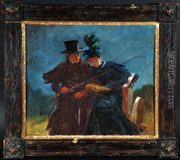 Paar Auf Kutschbock Bei Abendstimmung Oil Painting - Pius Ferdinand Messerschmitt