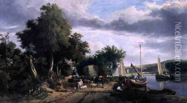 View on the River Yare Near Norwich Oil Painting - George Vincent