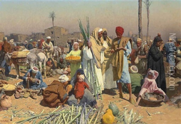 Market In Lower Egypt Oil Painting - Carl Leopold Mueller