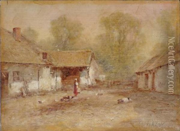 In The Farmyard Oil Painting - Jean-Charles Cazin