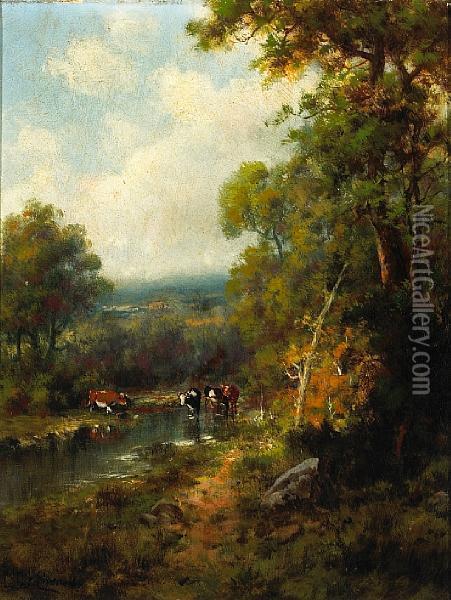 Cattle Watering At A Stream Oil Painting - Louis Le Camus