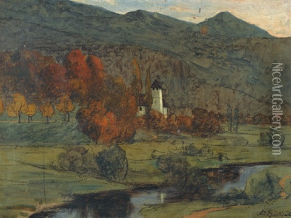 Savoyische Herbstlandschaft Mit Kirche Oil Painting - Eduard Ruedisuehli