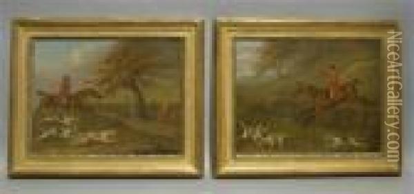 Pair Of Fox Hunting Scenes Oil Painting - John Nost Sartorius