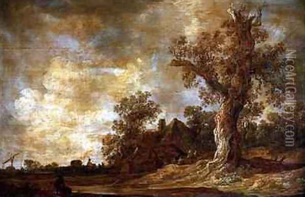 Wooded landscape with figures and oak tree Oil Painting - Jan van Goyen