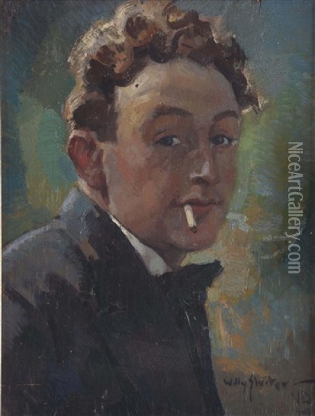 Portrait Of The Artist Piet Van Der Hem (1885-1961) With Sigaret, Volendam Oil Painting - Willy Sluijter