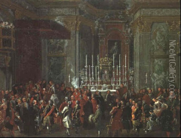 Ceremonie Dans Une Eglise Bavaroise Oil Painting - Pier Leone Ghezzi