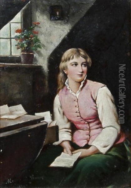 Woman With A Letter Oil Painting - Johann Georg Meyer von Bremen