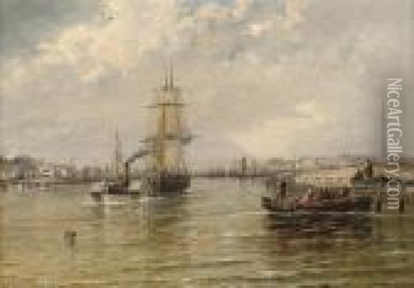 Yarmouth From Gorlestone Ferry Oil Painting - Arthur Joseph Meadows