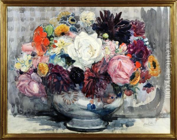 Vase Garni De Fleurs Oil Painting - Fernand Allard L'Olivier