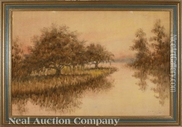 Live Oak And Cypress Trees, Louisiana Bayou Oil Painting - Alexander John Drysdale