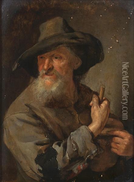 A Peasant Man Holding A Staff Oil Painting - Jacob Van Toorenvliet