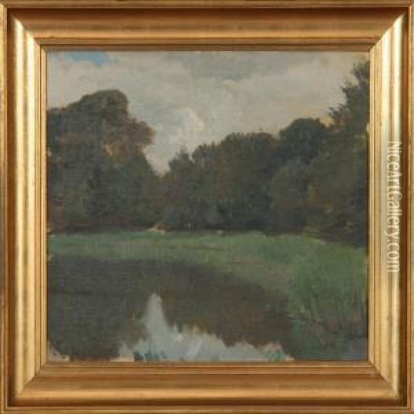 Forrest Lake, Frederiksborg Oil Painting - Georg Sophus Seligmann