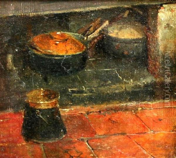 Kuchenstilleben Mit Kupfergefasen An Der Esse Oil Painting - Jacob Henricus Maris