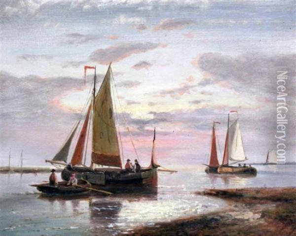 Shipping On A Calm Sea Oil Painting - Abraham Hulk Jun.