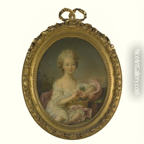 Portrait Of A Young Girl (marie Therese Louise De Savoy Carignan, Princesse De Lamballe?) Oil Painting - Francois Hubert Drouais