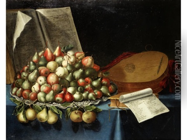 Pears Of June And July (+ And Pears Of August; Pair) Oil Painting - Bartolommeo Bimbi