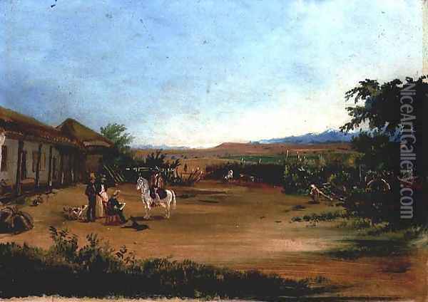 Self portrait of the painter at the La Huerta Farm, 1833 Oil Painting - Johann Moritz Rugendas