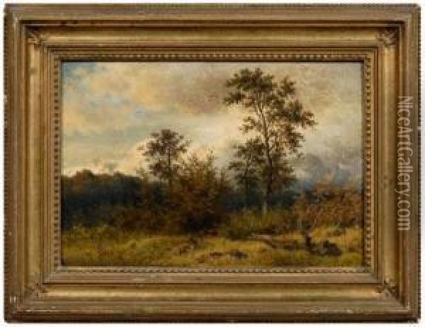 Landscape With Deer Oil Painting - Jacob Maurer