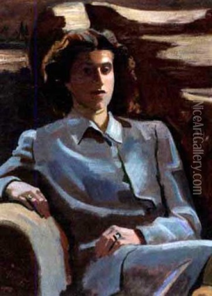Junge Frau In Blaugrauem Kostum Oil Painting - Rudolf Holzinger