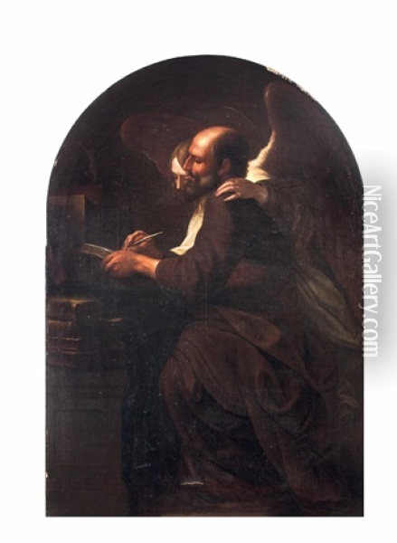 Der Hl. Evangelist Matthaus Mit Dem Engel Vor Dem Gekreuzigten Oil Painting -  Caravaggio