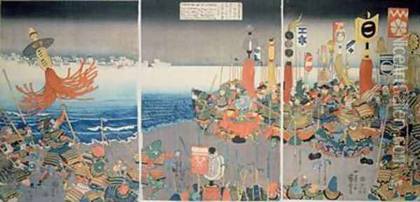 The Ashikaga fleet sailing into attack Nitta Oil Painting - Utagawa Kuniyoshi