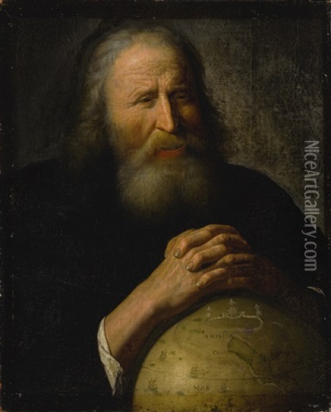 Heraclitus With A Globe Oil Painting - Johan Moreelse
