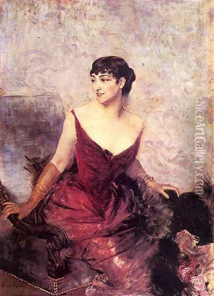 Countess De Rasty Seated In An Armchair Oil Painting - Giovanni Boldini