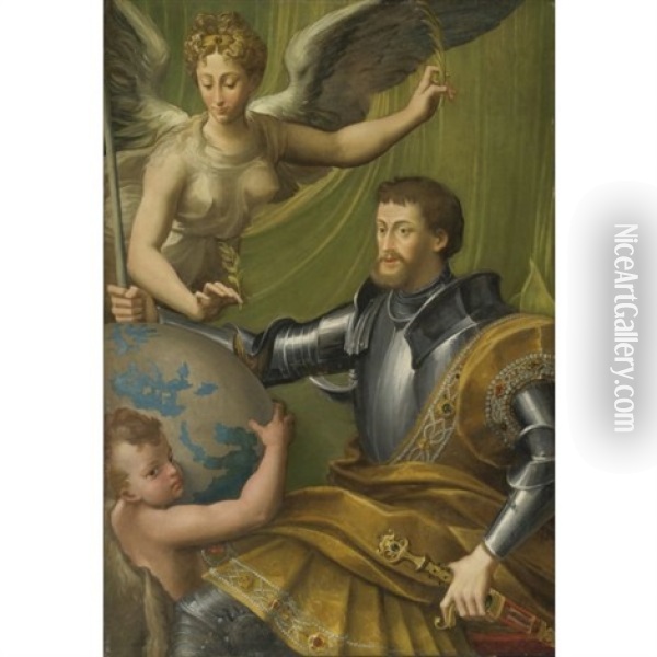 The Emperor Charles V Receiving The World (collab. W/studio) Oil Painting -  Parmigianino
