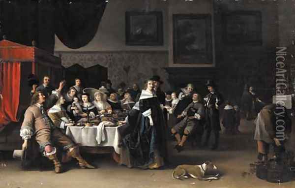 An interior with a christening party Oil Painting - Anthonie Palamedesz
