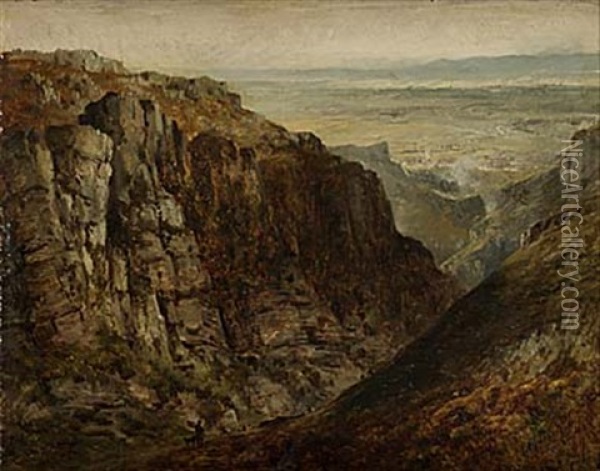 Bergslandskap Med Farvaktare Och Hund I Dalgang Oil Painting - Edmund John Niemann