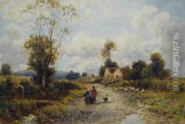 Igures And Dog On A Country Lane Oil Painting - William Manners