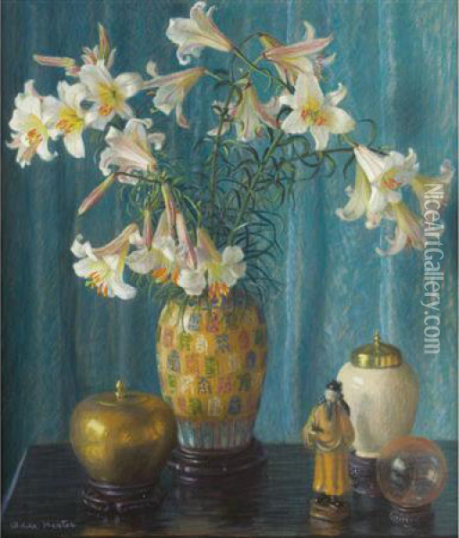 Lilies In A Chinese Vase Oil Painting - Adele Herter