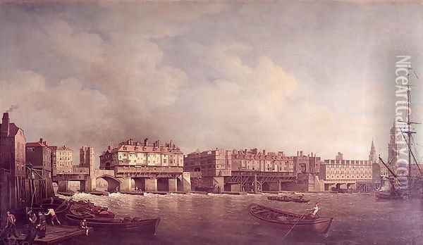 London Bridge before the Alteration in 1757 Oil Painting - Samuel Scott