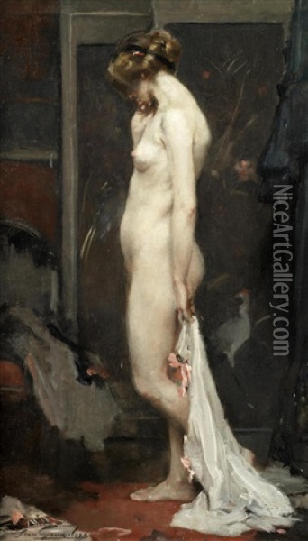 Study Of A Nude Oil Painting - Jean Leon Henri Gouweloos