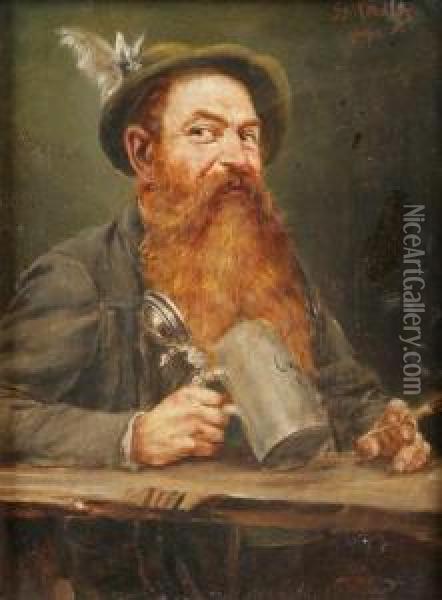 A Smoker With A Tankard Oil Painting - Georg Roessler