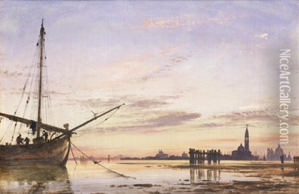 View Across The Lagoon, Venice, Sunset Oil Painting - Edward William Cooke