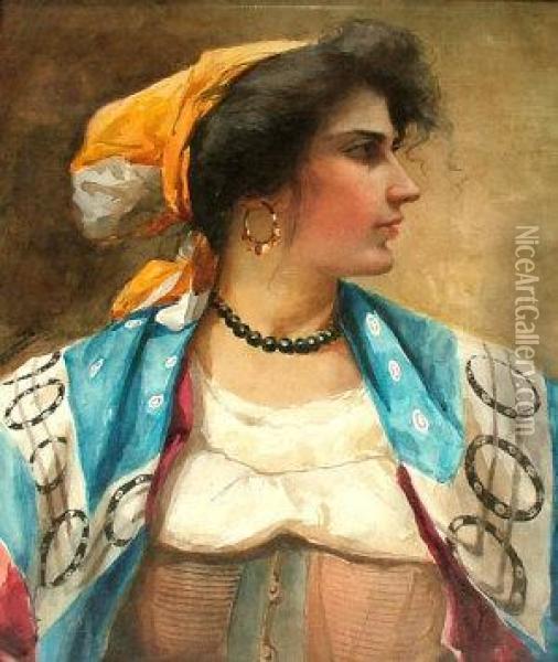 Portrait Of A Gypsy Girl Oil Painting - Anton Brentano
