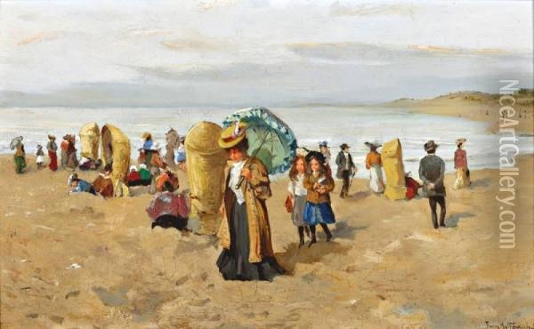 Elegante Figuren Op Het Strand Oil Painting - Fransiscus Willem Helfferich