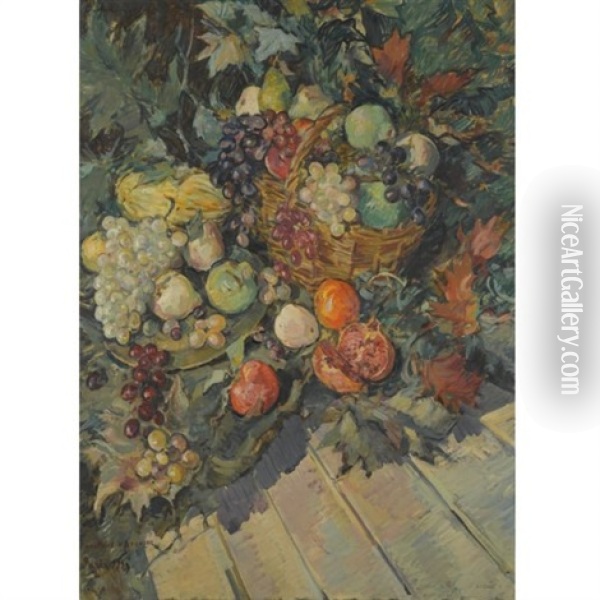 Still Life With Fruit Oil Painting - Constantin Alexeevich Kerovin