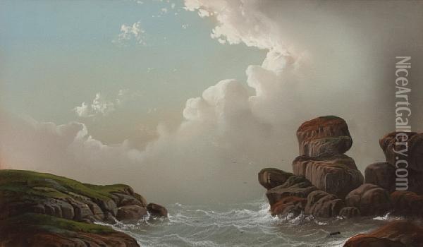 A Rocky Inlet Oil Painting - George Douglas Brewerton