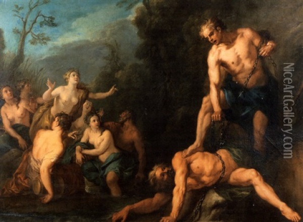 Mythologishce Szene -  (die Fesselung Des Prometheus) Oil Painting - Charles de La Fosse