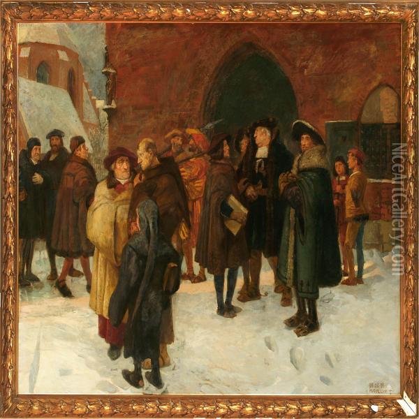 At The Gate Of Sigbrit Willums, Copenhagen Oil Painting - Hans Nicolaj Hansen
