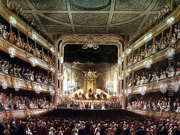 Covent Garden Theatre, 1808, from Ackermanns Microcosm of London engraved by J. Bluck fl.1791-1831 Oil Painting - T. Rowlandson & A.C. Pugin