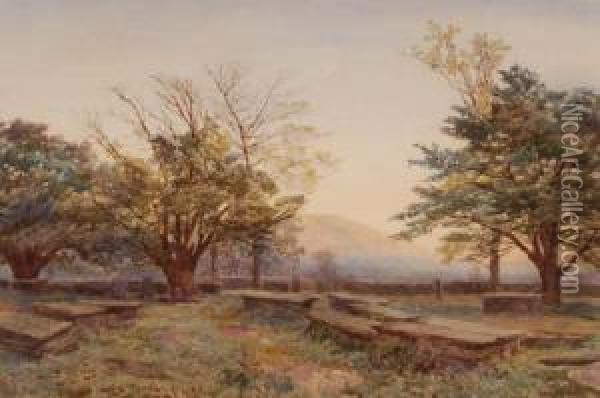 Old Churchyard Inbettwys Y Coed Oil Painting - James Jackson Curnock