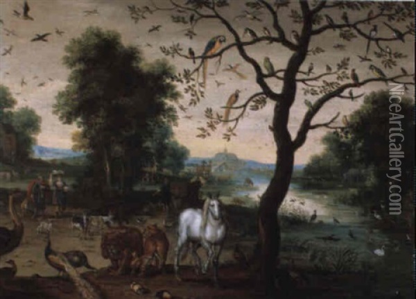 Le Paradis Terrestre Et L'arche De Noe Oil Painting - Isaac Van Oosten