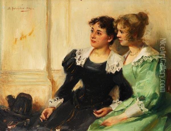 Zwei Junge Zuhorerinnen Oil Painting - Albert Friedrich Schroder