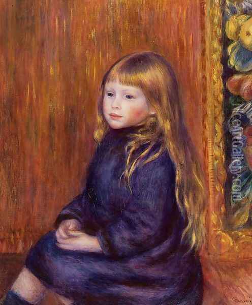 Seated Child In A Blue Dress Oil Painting - Pierre Auguste Renoir
